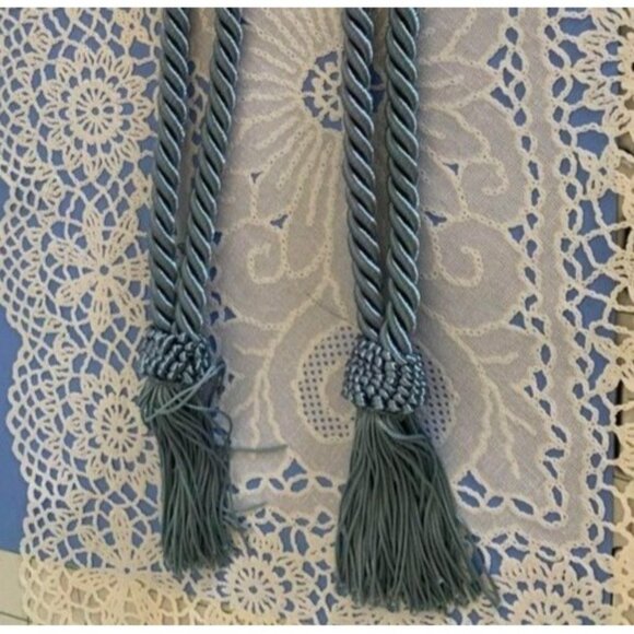 Cord & Tassel Blue Curtain Cord and Tassel Tiebacks Set of 2 - Picture 5 of 10